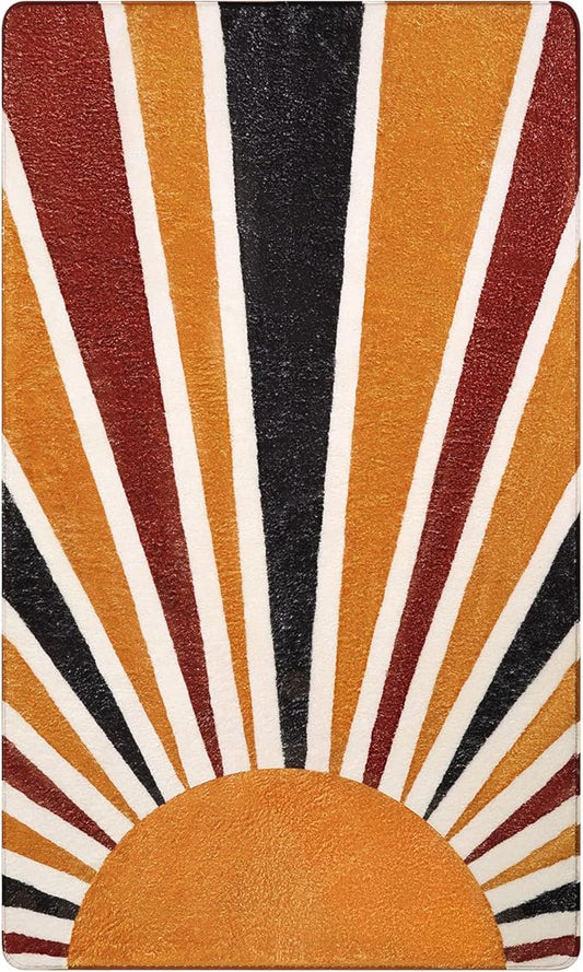Lahome Boho Bedroom Rug - 3x5 Area Rugs for Living Room Washable Kitchen Rugs Throw Non-Slip Entryway Rug Rainbow Sun Print Kids Nursery Rug Colorful Abstract Capet for Bathroom Office Laundry Room