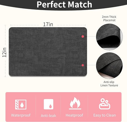Maxpearl Faux Leather Placemats Set of 6 - Waterproof - Wipe Clean - Heat Resistant - Anti Slip Dining Table Place Mats, Suitable for Indoor & Outdoor Use, 17’’×12’’, Black