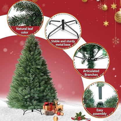 CASA CLAUSI 6ft Artificial Christmas Tree Premium Pine Xmas Tree with 1000 Branch Tip, 1 Minute Christmas Tree Unlit Realistic Holiday Party Décor for Home Office, Foldable Stand, Easy Assembly
