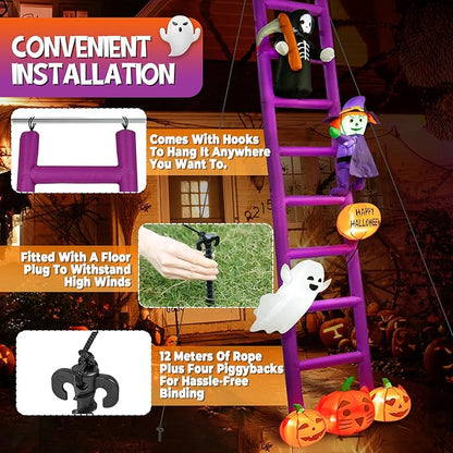 10.5 Ft Halloween Inflatable Decoration, Outdoor Blow Up Yard Fun Decor, Halloween Purple Ladders Built-in LED Lights for Outdoor All Hallows' Day Lawn Decor