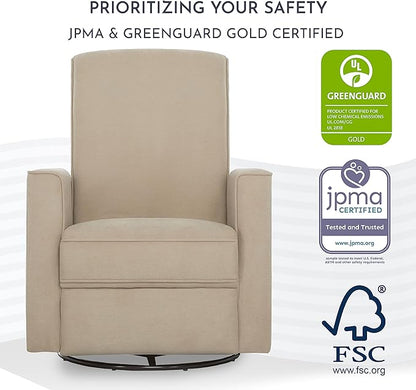 Evolur Raleigh Upholstered Plush Seating Glider Swivel, Rocker, Recliner, Glider for Nursery in Fawn, Greenguard Gold Certified, Modern Nursery Recliner, Environmentally Conscious Glider