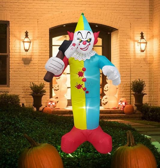 7 FT Halloween Inflatables Giant Outdoor Decorations Blow Up Yard Scary Clown Holding 75 Degrees Swings Sickle with Built-in LEDs for Garden Lawn Indoor Party Decor