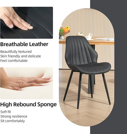 Finnhomy Dining Chairs Set of 2, Mid-Century Modern Upholstered Dining Chairs, Armless Faux Leather Accent Chairs with Backrest, Living Dining Room Chairs with Metal Legs for Dining Room, Black