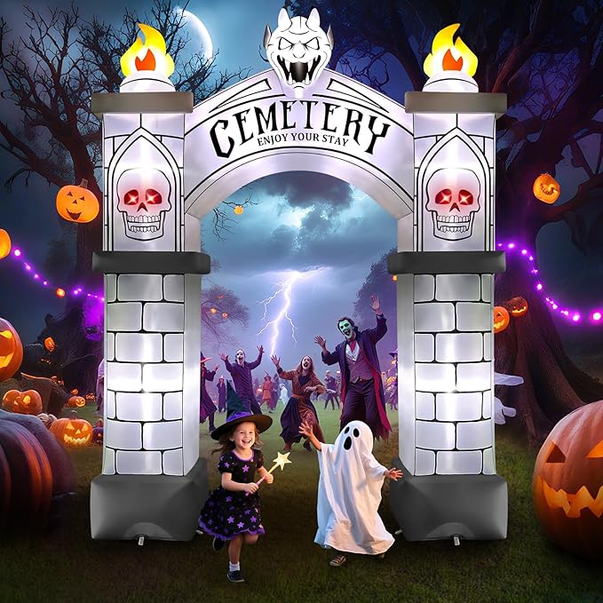 Kalolary 10FT Halloween Archway Inflatables, Giant Haunted Cemetery Arch Inflatable with LED Lights Scary Halloween Outdoor Blow Up Decoration for Yard Garden Lawn Holiday Party Decors