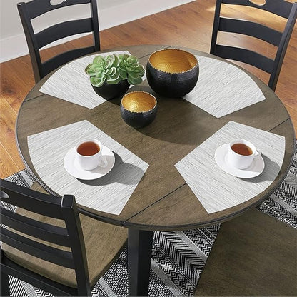 SHACOS Wedge Placemats Set of 8 Woven Vinyl Placemats for Round Table Place Mats Wipe Clean Non Slip Table Mats, Gray White