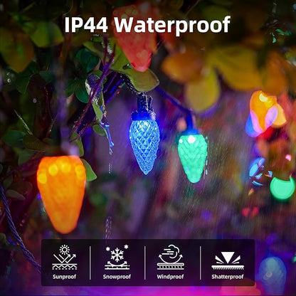2-Set C9 LED Christmas Lights Outdoor, 97ft 150 LED Waterproof Decorative Light Strand, Extendable Green Wire String Lights for House, Roof, Christmas Tree, Patio, Party Decoration, Multicolor