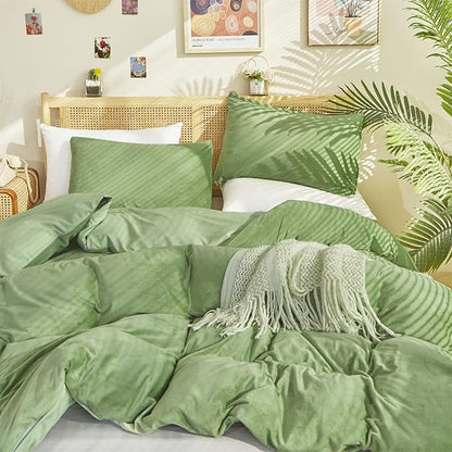 Sage Velvet Comforter Set Full Light Green Fluffy Flannel Bedding Set Winter Plush Blanket Quilts Soft Thick Warm Grass Green Comforter Set for Women Men Full Bed