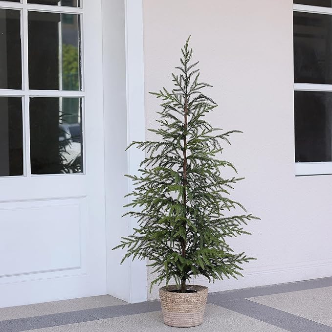 2 Pcs Artificial Norfolk Pine Tree - 4ft (48") Faux Christmas Tree Fake Potted Plants for Indoor Outdoor Home Front Porch Christmas Decor