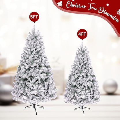 5ft Flocked Artificial Christmas Tree, Arbol de Navidad with 600 Branch Tips, Fake Christmas Tree, Premium Spruce Xmas Tree with Fold-Able Metal Base Stand