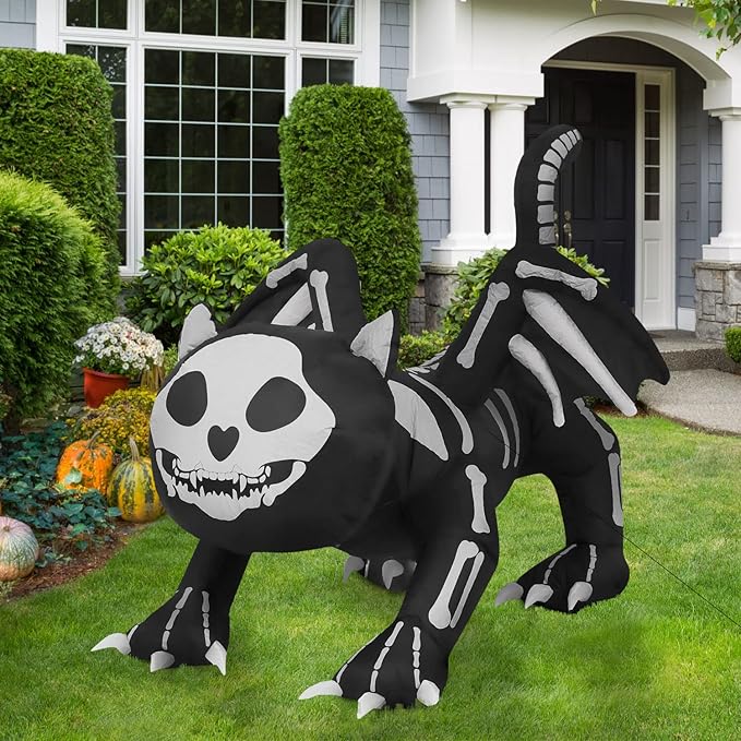 Haunted Hill Farm 5.9-ft. Wide Skeleton Cat Blow Up with Lights, Halloween Inflatable Outdoor Decorations for Patio and Yard, Giant Spooky Inflatable Outdoor Holiday Yard Decorations
