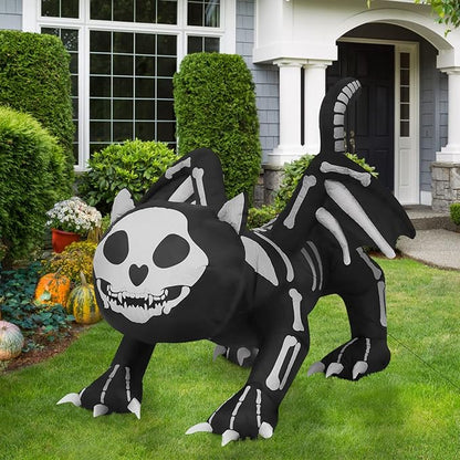 Haunted Hill Farm 5.9-ft. Wide Skeleton Cat Blow Up with Lights, Halloween Inflatable Outdoor Decorations for Patio and Yard, Giant Spooky Inflatable Outdoor Holiday Yard Decorations