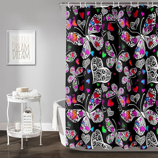 AILONEN Colorful Butterfly Shower Curtain for Bathroom Decor,Beautiful Butterfly Bath Curtain for Kids Women Girls,Pint Polyester Waterproof with 12 Plastic Hooks 72" W*72" H