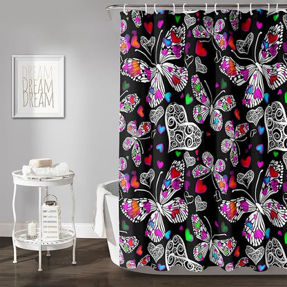 AILONEN Colorful Butterfly Shower Curtain for Bathroom Decor,Beautiful Butterfly Bath Curtain for Kids Women Girls,Pint Polyester Waterproof with 12 Plastic Hooks 36" W*72" H