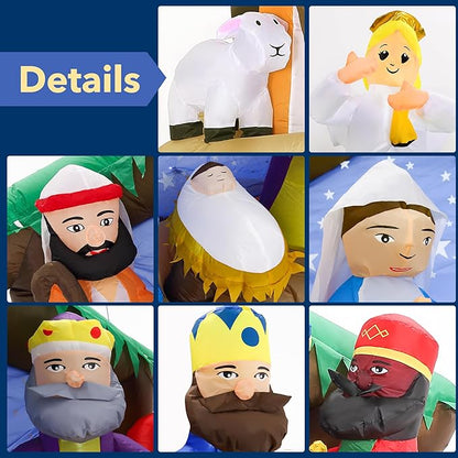 8.5 FT Christmas Inflatables Nativity Scene Outdoor Decorations, Christmas Blow Up Yard Decorations Nativity Sets for Garden Lawn Xmas Decor