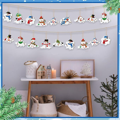 Suzile 36 Pcs Christmas Wooden Ornaments Melting Snowman Style Hanging Decor Cartoon Christmas Tree Hanging Decoration Melting Snowman Pattern for Xmas Home Winter Party
