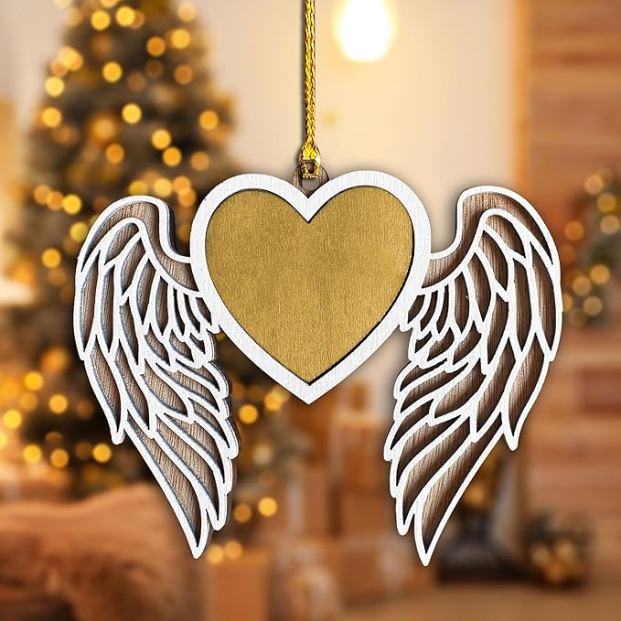 Personalized Memorial Angel Wings Wooden Ornament - Personalize with A Name Or Message Using A Oil Marker (Marker not Included) - Customizable Christmas Tree Hanging Ornament