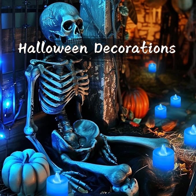 LANKER 24 Pack Flameless Led Tea Lights Candles, Flickering Blue Battery Operated Electronic Fake Candles, Decorations for Wedding, Party, Christmas, Halloween and Festival Celebration (Blue)
