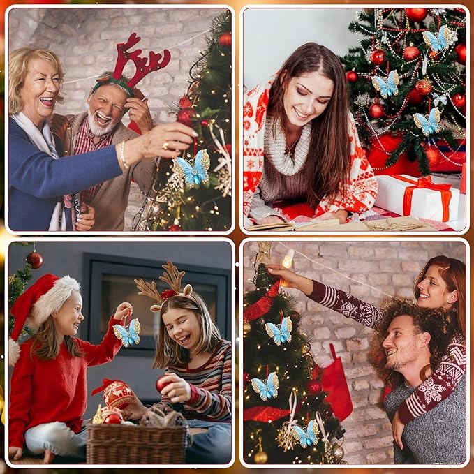 PETCEE Butterfly Christmas Ornaments - Blue Butterfly Ornaments for Christmas Tree Decorations Monarch Butterflies Hanging Ornaments Keepsake Gifts for Women Daughter Sister Mother Granddaughter Girl