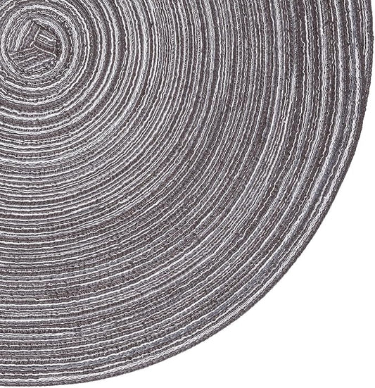 SHACOS Round Braided Placemats Set of 6 Round Table Mats 15 inch Cotton Washable for Holiday Party (Black Grey, 6)