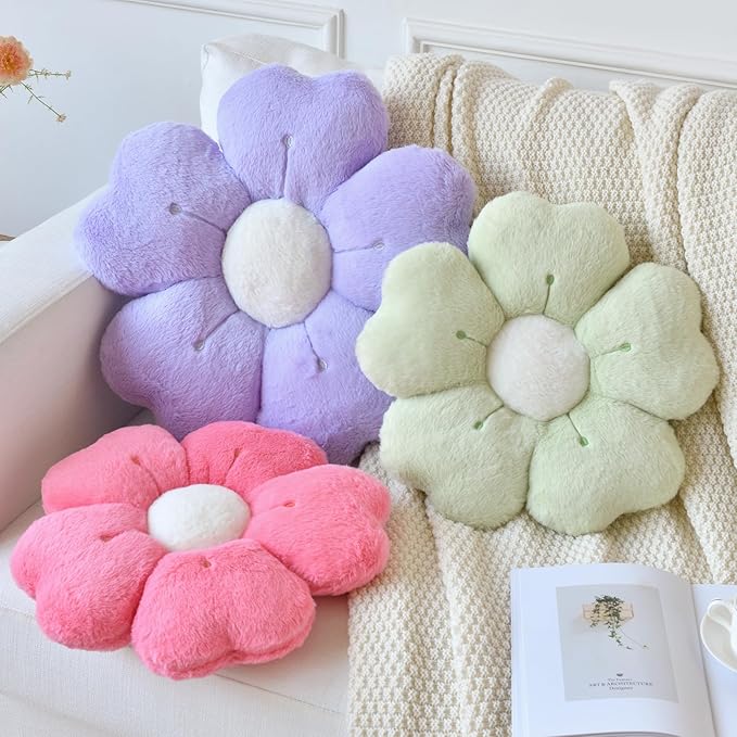 Flower Pillow, Flower Shaped Pillow Decorative Throw Pillows for Bed Couch, Cute Daisy Pillow Dorm Decor Floor Seating Cushion (Hot Pink, 15 Inches)