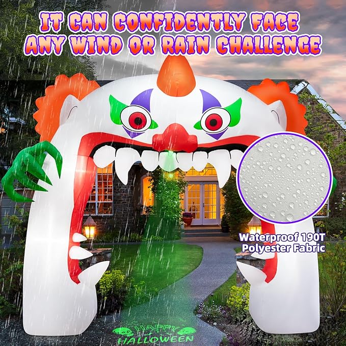 11FT Wide Halloween Inflatables Archway Outdoor Decorations, Inflatable Clown Arch Blow Up Halloween Decorations Built-in Projection LED Light for Halloween Decor Front Yard Garden Lawn Party