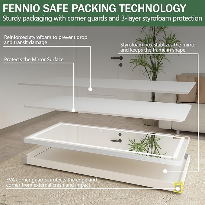 FENNIO Full Length Mirror with Lights, 71"x32" LED Full Body, Free Standing Lighted Floor Mirror, Wall Mounted Hanging Mirror for Bedroom, Salon, 3-Color Lighting [Tempered Glass]