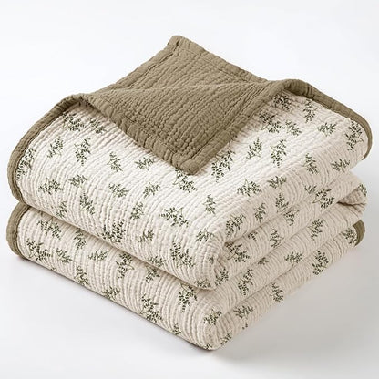 Lulu moon Muslin Quilt Blanket, Crib Blanket for Baby and Toddler,47x47 Inches(Olive Tree)