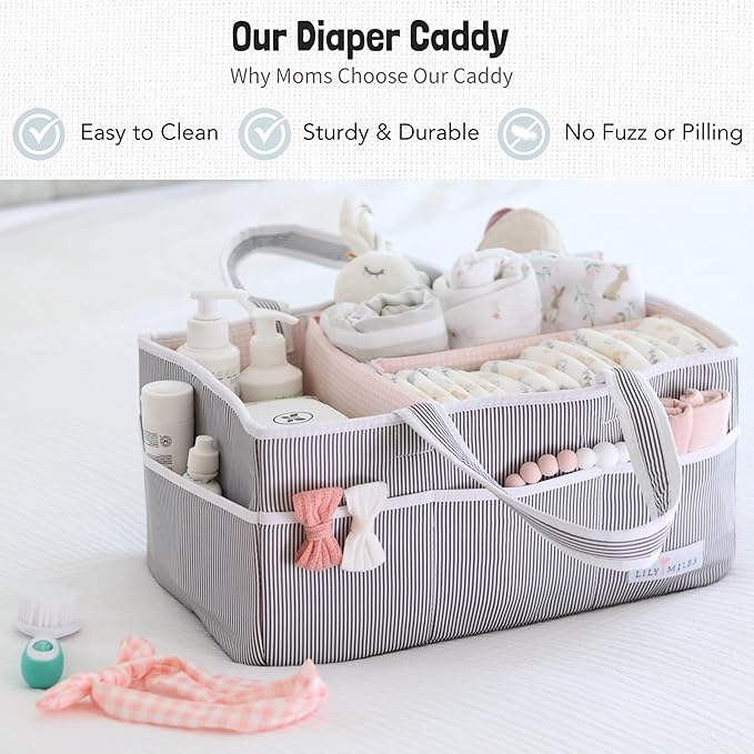Lily Miles Baby Diaper Caddy Organizer - Girl Nursery Storage Basket Bin - Baby Item - Baby Organizers and Storage - Pink Blush, Large