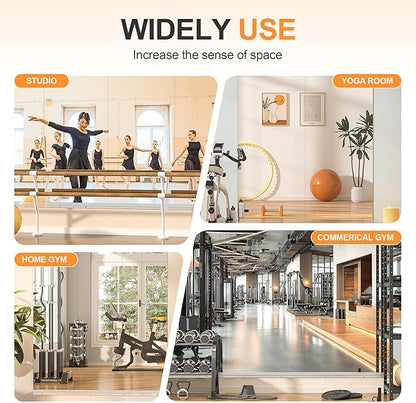 Hasipu Home Gym Mirror, 79"x36" Each, 1-Pack Frameless Wall Mounted Mirrors with Glass Clamps & Aluminum Rail, Large Body Mirror for Home Gym, Yoga Studio, Bedroom, Silver Tempered Glass