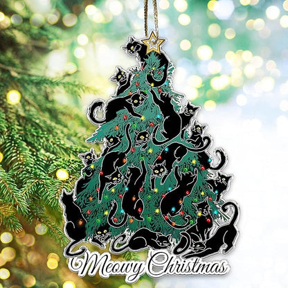 Black Cat Christmas Ornaments - Black Cat Xmas Decor Tree Hanging - 2024 Black Kitten Christmas Ornament (Meowy Christmas)