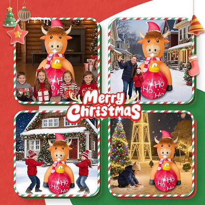 Christmas Inflatable Cow Outdoor Decoration with Christmas Ball, 4FT Blow Up Yard Decoration with Built-in LEDs for Garden Lawn Indoor Party Holiday Decor