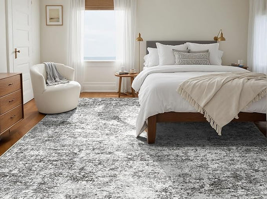 Area Rugs for Living Room: 5x7 Washable Neutral Abstract Rug for Bedroom Large Soft Modern Dining Room Rugs Indoor Floor Low Pile Carpet for Home Office Nursery - Grey