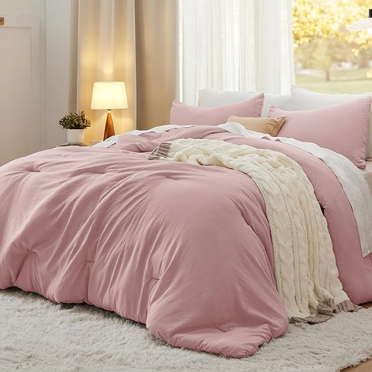 Bedsure King Size Comforter Set, Pink Soft Prewashed Bedding for All Seasons, 3 Pieces GentleSoft™ Warm Down Alternative Bed Set, 1 Lightweight Comforter (104"x90") and 2 Pillowcases (20"x36")