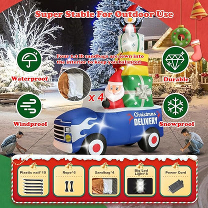 Christmas Decorations Outdoor Inflatables 10FT Christmas Car with Gift Package Inflatable Decor with Build-in LEDs Blow Up for Christmas Party Indoor Outdoor Yard Garden Lawn Patio