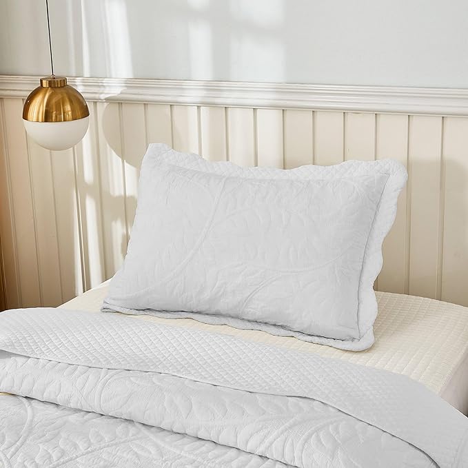 MarCielo 3-Piece 100% Cotton Oversized Bedspread Lightweight Quilt Coverlet Embroidery Farmhouse Bedding Set T0 (Bright White, Twin (68"x86"))