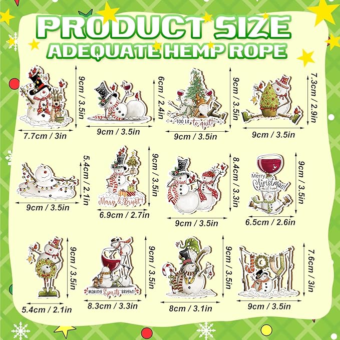 Suzile 36 Pcs Christmas Wooden Ornaments Cute Snowman Christmas Decoration Snowman Ornaments for Tree Winter Hanging Crafts Winter Tree Home Decor for Xmas Holiday Party