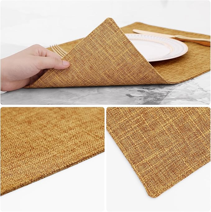 homing Amber Cloth Placemats Set of 8 – Cotton Linen Blend Washable Farmhouse Dining Table Mats for Fall & Thanksgiving, Easy to Clean, 13 x 19 Inch
