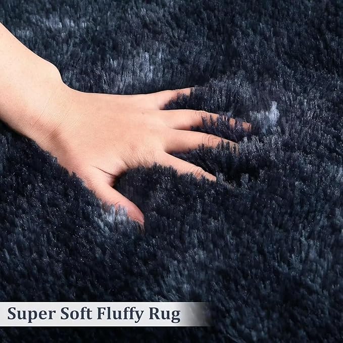 Bedroom Rug 2x6 Runner Rugs Fluffy Shaggy Bedside Hallway Entryway Rugs Soft Plush Floor Carpet for Nursery Kids Room Non Slip Fuzzy Rug Shag Faux Fur Rug for Living Room, Tie Dye Navy