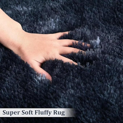 Bedroom Rug 2x6 Runner Rugs Fluffy Shaggy Bedside Hallway Entryway Rugs Soft Plush Floor Carpet for Nursery Kids Room Non Slip Fuzzy Rug Shag Faux Fur Rug for Living Room, Tie Dye Navy
