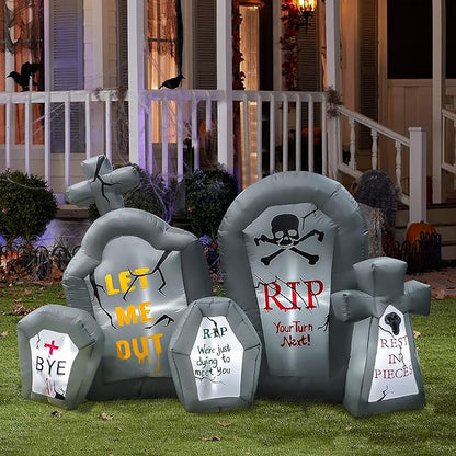RETRO JUMP 6.6 Ft Halloween Inflatables Tombstone Combo Blow up Spooky Gravestone Holiday Lighted Decoration Headstone for Indoor Outdoor & Yard Garden Lawn