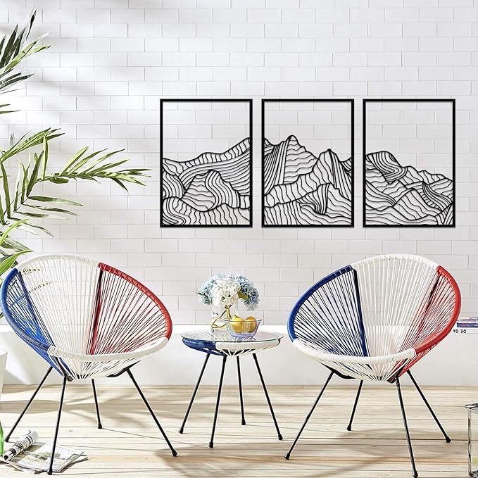 ruelen Wall Decor 3 Pcs Mountain Metal Wall Art, Mountain Line Abstract Minimalist Wall Art Rustic Nature Wall Decor Hanging Sculpture for Home Bedroom Bathroom Living Room (Black)