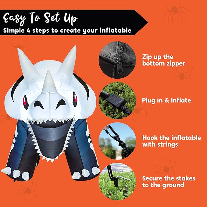 Joiedomi 8 FT Long Halloween Inflatables Outdoor Decoration, Blow Up Halloween Yard Decorations, Inflatable Skeleton Dinosaur with Built-in LEDs for Lawn Garden Decor