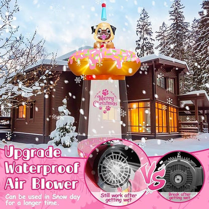 9.5FT Christmas Inflatable with Colorful Light, Kalolary UFO Doughnut Christmas Inflatable with Music, Puppy Xmas Blow Up Yard Decoration Christmas Outdoor Inflatable for Lawn Garden Holiday Party