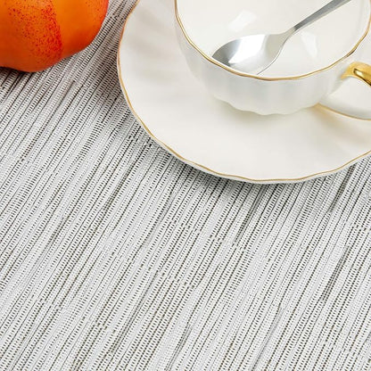 SHACOS Wedge Placemats Set of 8 Woven Vinyl Placemats for Round Table Place Mats Wipe Clean Non Slip Table Mats, Gray White