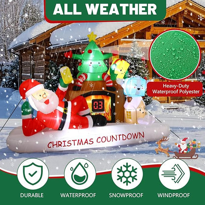 Alupssuc 8 FT Christmas Inflatable Outdoor Decorations with LED Christmas Countdown Clock, Santa,Tree,Fireplace and Gift Boxes, Lighted Blow Up Lawn Yard Clearance for Indoor Xmas Holiday Party Decor