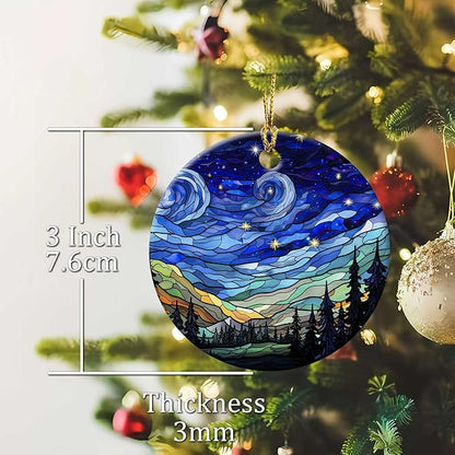 Starry Night Ornament Round Ceramic Ornament Xmas Keepsake for Christmas Tree Winter Holiday Xmas Gift for Women Men Xmas Hanging Ornament 3" #1