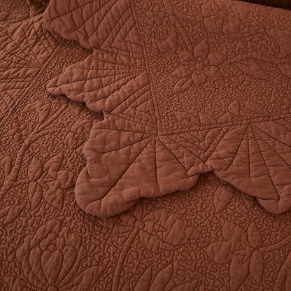 Brandream Queen Size Quilt Set Cotton Quilts Pumpkin Orange Farmhouse Bedding Set Matelasse Coverlet Set Scalloped Edge Quilts 3-Piece