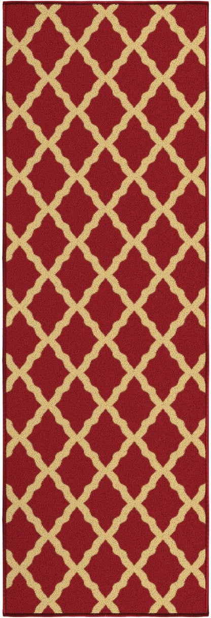 Ottomanson Ottohome Collection Non-Slip Rubberback Elegant Trellis Design 2x5 Indoor Runner Rug, 20" x 59", Red