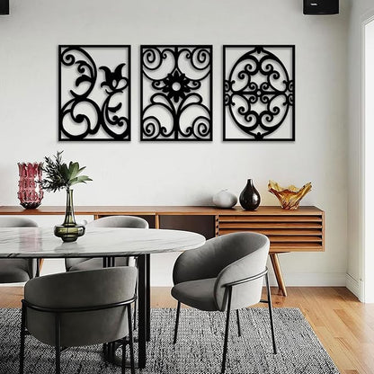CHATYOUNG Metal Boho Wall Art - 3 Piece Modern Minimalist Wall Sculptures Geometric Black and White Artwork for Living Room Bedroom Kitchen Home Office Decor 36x16 IN