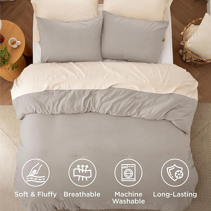 Bedsure Queen Size Comforter Set, Linen Soft Prewashed Bedding for All Seasons, 3 Pieces GentleSoft™ Warm Down Alternative Bed Set, 1 Lightweight Comforter (90"x90") and 2 Pillowcases (20"x26")
